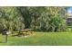 Charming picnic area with a wooden table and grill, nestled in a grassy space surrounded by trees for outdoor enjoyment at 9100 Dr Martin Luther King Jr N St # 1706, St Petersburg, FL 33702