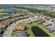 Aerial view of a charming residential area with well-manicured lawns and a tranquil pond near single-Gathering homes at 15635 Sacile Ln, Bradenton, FL 34211