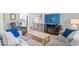 Cozy living area with comfy gray sectional, a wooden coffee table, and a flat-screen television at 19823 Gulf Blvd # 33, Indian Shores, FL 33785