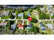 Aerial view of home in the neighborhood with tree coverage and proximity to the lake at 210 Lake Hobbs Rd, Lutz, FL 33548