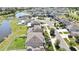 Neighborhood aerial showcasing community living with pond views, manicured lawns, and residential streets at 35965 Saddle Palm Way, Zephyrhills, FL 33541
