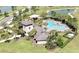 Aerial view of community pool and recreation area surrounded by lush landscaping, is a great amenity for all at 35965 Saddle Palm Way, Zephyrhills, FL 33541