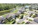 An aerial view showcases homes near a serene pond and lush green landscaping at 35965 Saddle Palm Way, Zephyrhills, FL 33541
