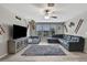 Open living area featuring a gray sectional, lots of natural light, and contemporary decor for a welcoming space at 35965 Saddle Palm Way, Zephyrhills, FL 33541