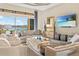 Relaxing living room with a television, comfortable seating, and scenic views of the lake at 4824 Benito Ct, Bradenton, FL 34211