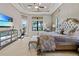 Spacious main bedroom boasting a tray ceiling, water view, and elegant furnishings at 4824 Benito Ct, Bradenton, FL 34211