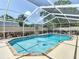 Sparkling pool featuring decorative turtles, complemented by a screened enclosure and manicured hedges at 6716 Frontier Ln, Tampa, FL 33625