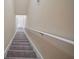 Carpeted stairwell with white handrail leading to the upper level of the home at 8833 Bel Meadow Way, Trinity, FL 34655