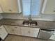 Modern kitchen sink and faucet with granite countertop and white cabinets at 12201 N. Blvd, Tampa, FL 33612