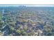 Aerial view of the home in a peaceful, tree-filled neighborhood, with city skyline in the distance at 1313 E Cayuga St, Tampa, FL 33603