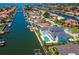 Overhead view of a house overlooking a large canal, equipped with a swimming pool, and several boat docks at 2050 Hawaii Ne Ave, St Petersburg, FL 33703