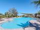Community pool featuring ample lounge seating, covered shade, and lush landscaping at 34355 Sorrel Mint Dr, Wesley Chapel, FL 33543