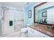 Bathroom with a glass-enclosed shower, modern vanity, and contemporary fixtures at 4801 Osprey S Dr # 508, St Petersburg, FL 33711