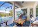 Covered patio area with comfortable seating and a view of the pool and backyard at 1002 Romano Ne Ct, St Petersburg, FL 33702