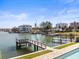 An outdoor view of a private dock on the water, with beautifully landscaped yards and waterfront homes nearby at 109 Punta Vista Dr, St Pete Beach, FL 33706