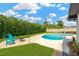 Backyard featuring cozy seating and a pool, creating a tranquil outdoor space for relaxation at 11361 88Th Ave, Seminole, FL 33772