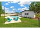 Charming backyard with a pool, patio, and string lights creates a cozy and inviting outdoor space at 11361 88Th Ave, Seminole, FL 33772