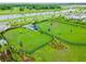 Aerial view of a well-maintained dog park with green space and shaded seating in the community at 14239 Swiss Bridge Dr, Riverview, FL 33579