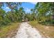 View of a home from a long sand driveway, surrounded by lush foliage and tall trees at 308 N Smokey Mountain Rd, Seffner, FL 33584