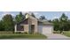 Modern home featuring varied textures, attached garage, and beautifully landscaped front yard at 9340 Gladsome Dr, Land O Lakes, FL 34637