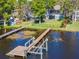 Backyard featuring waterfront access with private dock and boat lift, providing scenic relaxation and recreation at 1162 Tookes Rd, Tarpon Springs, FL 34689
