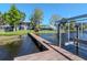 View of waterfront with adjacent house and boat lift on a sunny day at 1162 Tookes Rd, Tarpon Springs, FL 34689