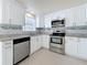 Updated kitchen featuring stainless steel appliances, granite countertops, and white cabinetry at 2122 Holiday Dr, Holiday, FL 34691