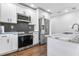 Modern kitchen featuring stainless steel appliances, granite countertops, and stylish lighting at 2869 36Th N Ave, St Petersburg, FL 33713