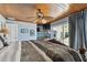 Main bedroom showing water view, wood ceilings, and slider to the pool at 2970 68Th S Ave, St Petersburg, FL 33712