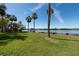 Beautiful backyard featuring a waterside view with mature palm trees at 8820 S Hickory Ln, Riverview, FL 33578