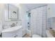 Clean bathroom with a shower-tub, white fixtures, and a bright mirror, designed for comfort and style at 2261 Queen S St, St Petersburg, FL 33712