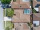 Aerial view of a home with a screened-in pool and fenced backyard at 2312 Heron Cir, Clearwater, FL 33762