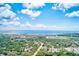 Scenic aerial view overlooking a neighborhood with the ocean visible in the distance at 2581 Forest Run Ct, Clearwater, FL 33761