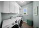 Bright laundry room featuring a new Samsung washer and dryer, cabinets, and natural light at 4105 W Corona St, Tampa, FL 33629
