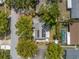 Aerial view of a home with a large yard, mature trees, and a swimming pool at 9044 Lynwood Dr, Seminole, FL 33772
