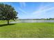 Beautiful community pond view with lush green grass and mature tree at 14050 Arbor Pines Dr, Riverview, FL 33579