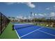 Well-maintained tennis and pickleball courts with nets, fencing, and tropical landscaping, offering a great recreational space at 17800 Solstice Ave, Venice, FL 34293