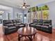 Bright living room featuring hardwood floors, comfortable seating, and a large window offering scenic views at 4419 Swift Cir, Valrico, FL 33596