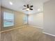 Bedroom with neutral paint and carpet, and two windows with blinds at 11414 Weston Course Loop, Riverview, FL 33579