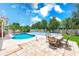 Relaxing backyard featuring a pristine pool with a jacuzzi and a delightful patio area at 2300 Hannah S Way, Dunedin, FL 34698