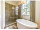 Luxurious bathroom featuring a soaking tub and a separate glass-enclosed shower at 2706 Bent Leaf Dr, Valrico, FL 33594
