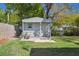 Backyard shed features a covered porch, window, and ample storage for tools and equipment at 4417 W Fair Oaks Ave, Tampa, FL 33611