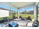 Screened patio with outdoor seating and views of the landscaped backyard at 6426 Bradford Woods Dr, Zephyrhills, FL 33542
