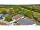 A property with a serene pond and mature landscaping, showcasing a home nestled among lush greenery and water features at 7051 Derwent Glen Cir, Land O Lakes, FL 34637