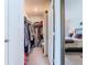 Walk-in closet fully stocked with an assortment of clothing items and storage at 7737 Sail Clover Ln, Zephyrhills, FL 33540