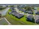 An aerial view of the property in a neighborhood with a pond, showcasing its location at 11465 June Briar Loop, San Antonio, FL 33576
