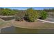 Aerial view of a lush pond and trees, with a walking path visible near the water's edge at 11465 June Briar Loop, San Antonio, FL 33576