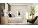 Main bedroom with bed, end tables, and an armchair at 18448 Serene Lake Loop, Lutz, FL 33548