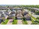 Aerial shot of a neatly planned residential street with well-maintained lawns and inviting curb appeal at 28642 Tranquil Lake Cir, Wesley Chapel, FL 33543