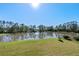 Picturesque backyard view showcases a serene lake at 33736 Ocean Spray Ln, Wesley Chapel, FL 33543